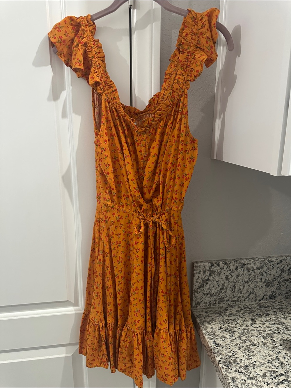 sofia by sofia vergara Mustard Floral Ruffle Mini Dress